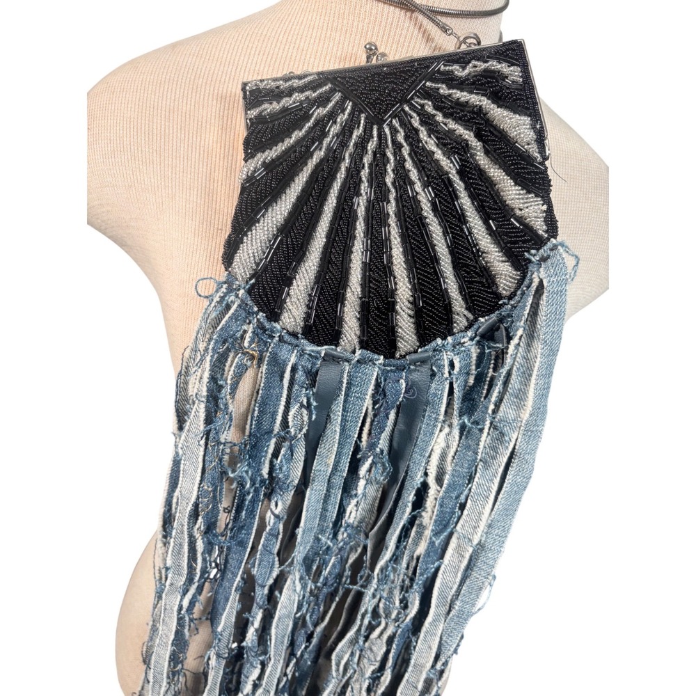 MAME Bespoke Reworked Vintage Beaded‎ Crossbody Bag Fringe & Mink Tail firm - Picture 12 of 15